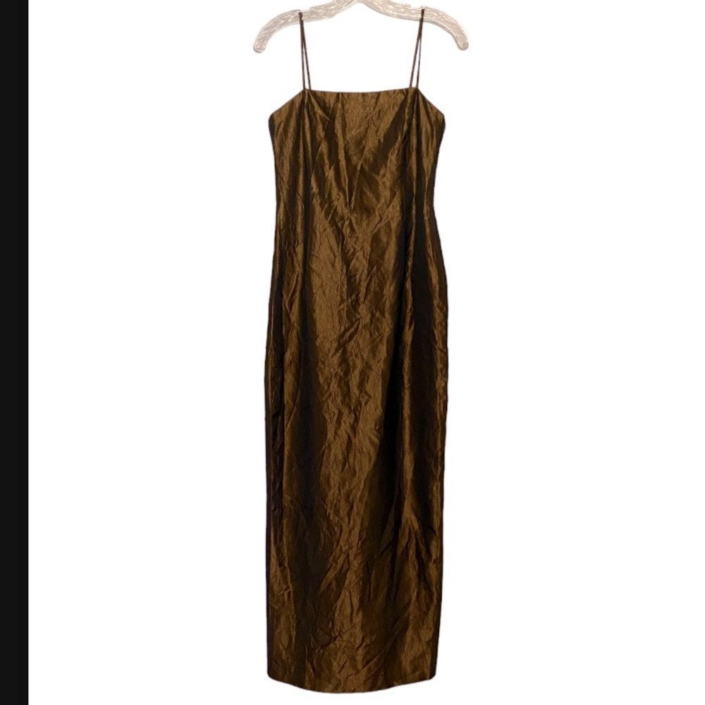 M David Meister Womans Slip Dress 8 Bronze Brown Long Vintage 90s Y2K Open back